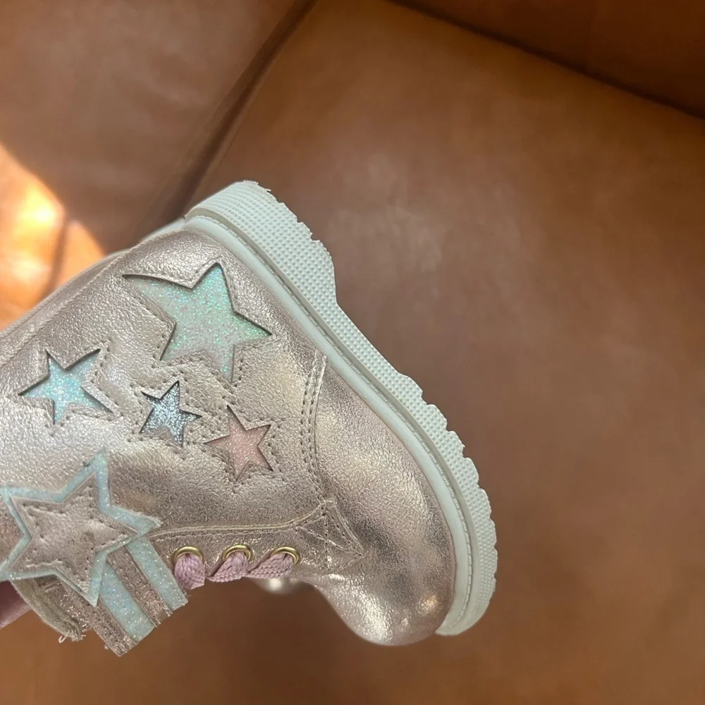 Wonder Nation Baby Toddler Girls Star Combat Boots Size 5 Pink Multicolor